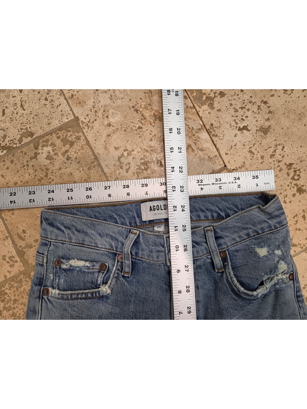 AGOLDE Nico Mid Rise Slim Fit Distressed Raw Hem Denim Jeans Womens Size 24 - Picture 6 of 8